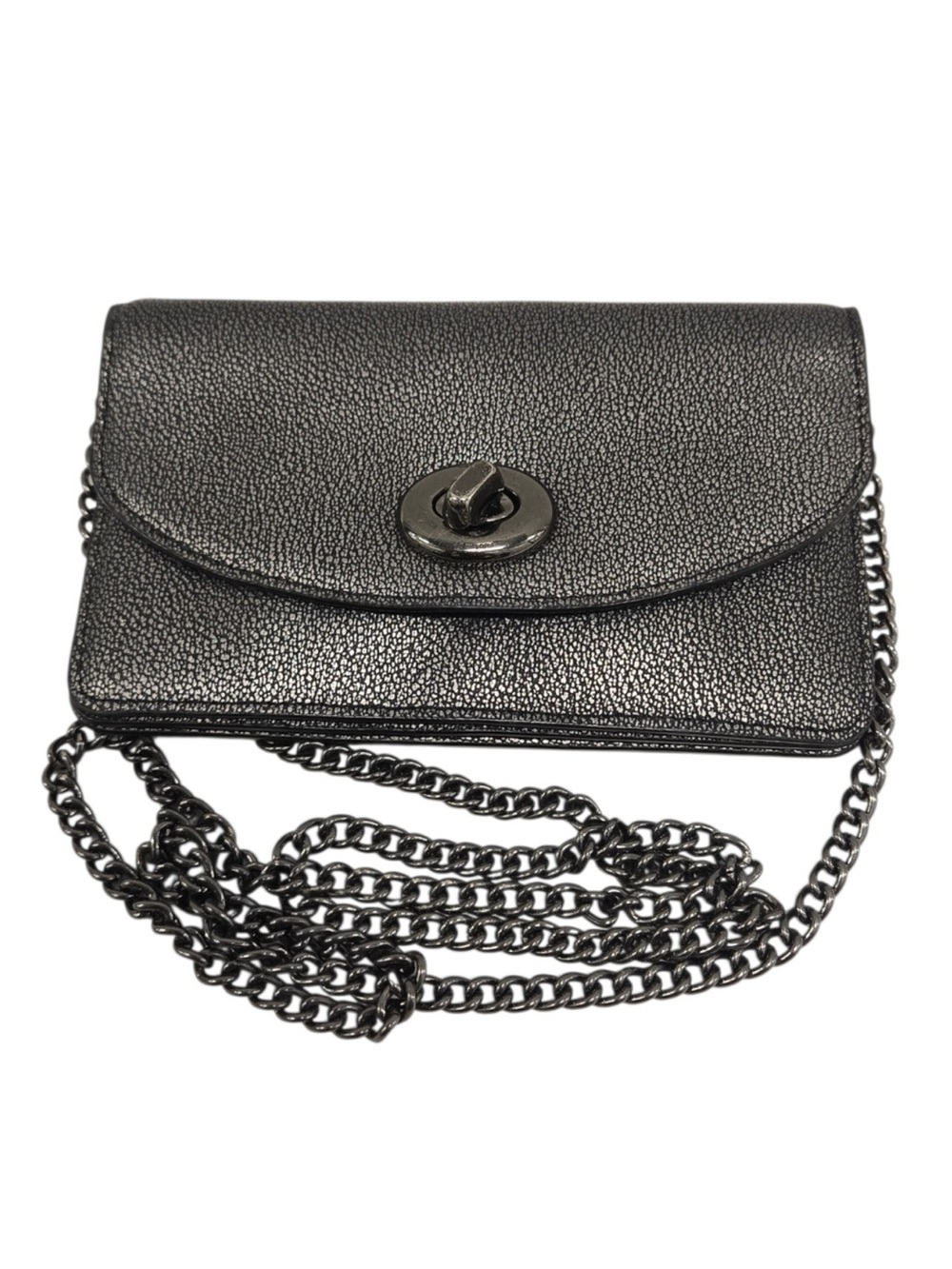 Coach Chain Crossbody Wallet Silver Metallic